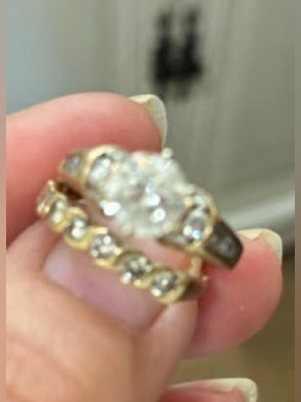 14k Yellow Gold Women's GENUINE Diamond-Style Ring Set - Sparkling Clear Stones
